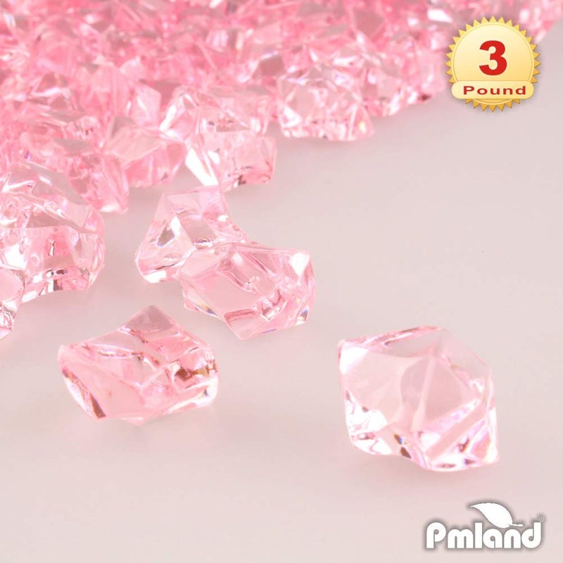PMLAND Clear Fake Ice Rocks â€“ 550 Pcs Large Pink Acrylic Gems Crushed Plastic Diamonds, 3 Lbs / 2.25 Quarts Bulk Vase Filler for Centerpieces Wedding Theme DÃ©cor Aquarium Table Scatter - Image 4